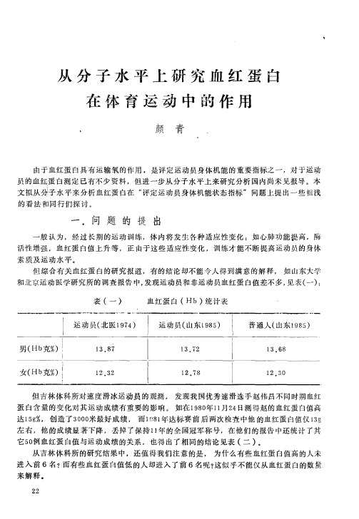 从分子水平上研究血红蛋白在体育运动中的作用