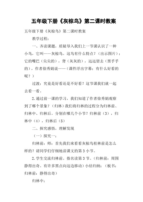 五年级下册《灰椋鸟》第二课时教案