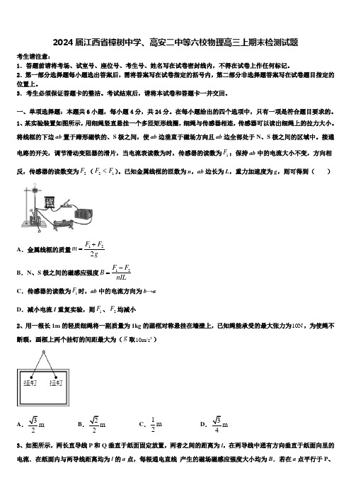 2024届江西省樟树中学、高安二中等六校物理高三上期末检测试题含解析