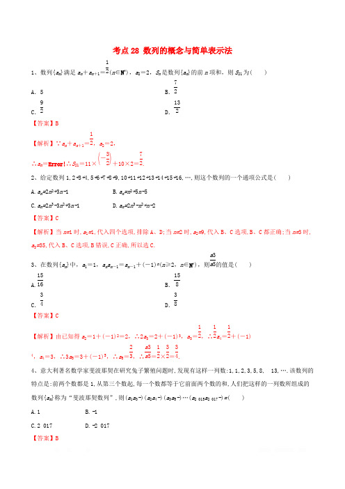 2020年高考数学一轮复习考点28数列的概念与简单表示法必刷题