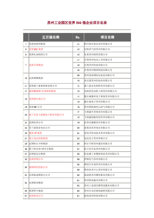 苏州工业园区世界强企业项目名录