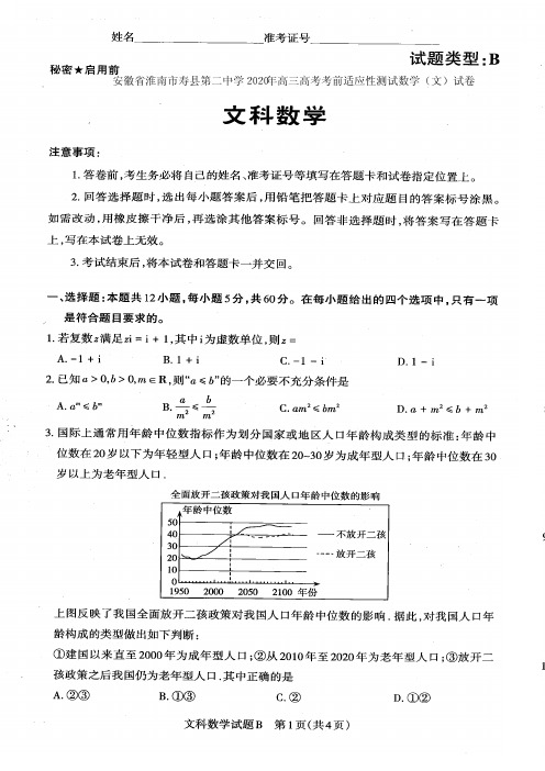 安徽省淮南市寿县第二中学2020届高考数学考前适应性测试试题文(PDF)