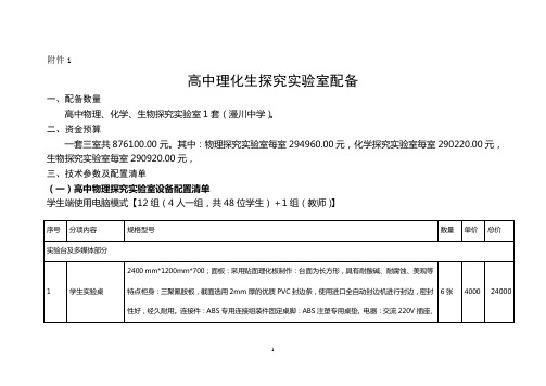 高中探究实验室方案配置表