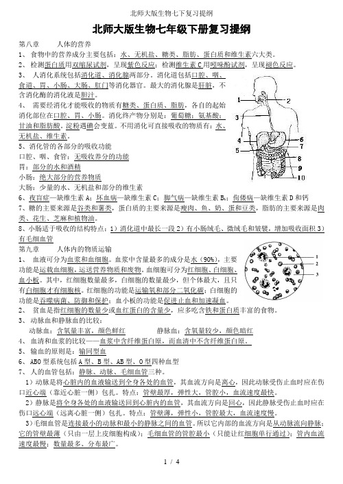 北师大版生物七下复习提纲