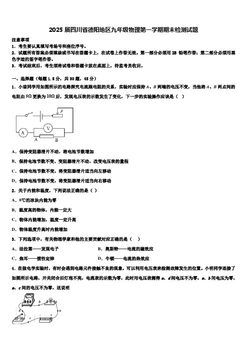 2025届四川省德阳地区九年级物理第一学期期末检测试题含解析