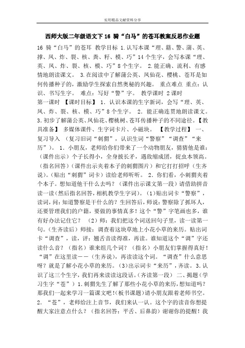 西师大版二年级语文下16 骑白马的苍耳教案反思作业题