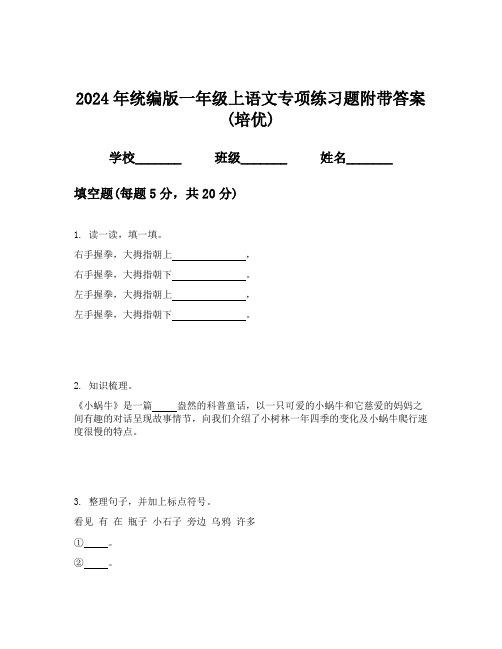 2024年统编版一年级上语文专项练习题附带答案(培优)