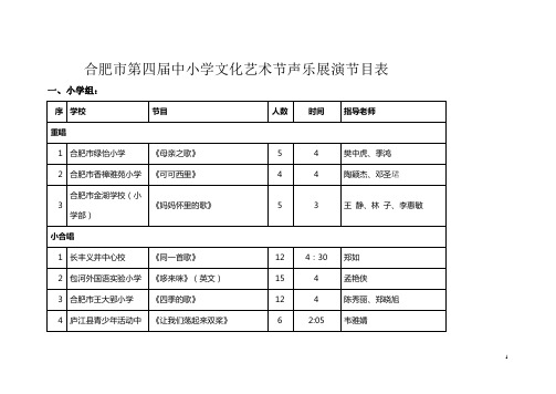 合肥市第四届中小学文化艺术节声乐展演节目表