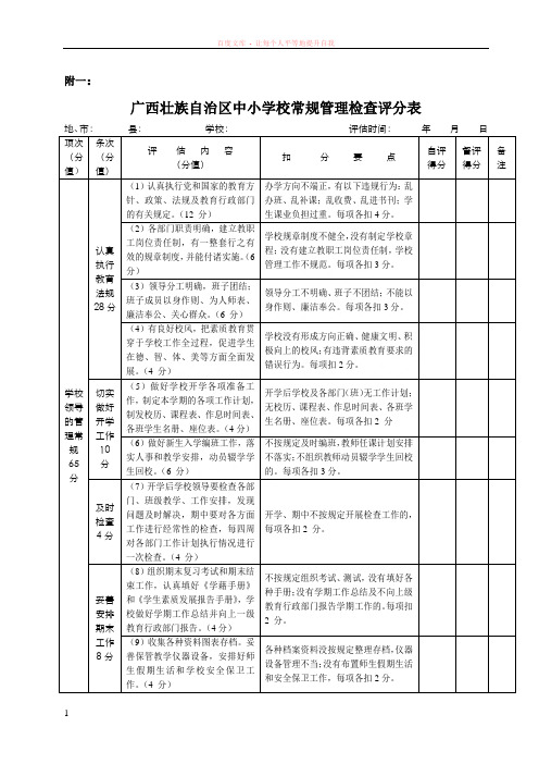 广西壮族自治区中小学校常规管理检查评分表