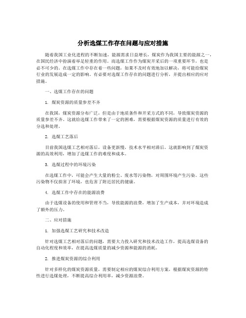 分析选煤工作存在问题与应对措施