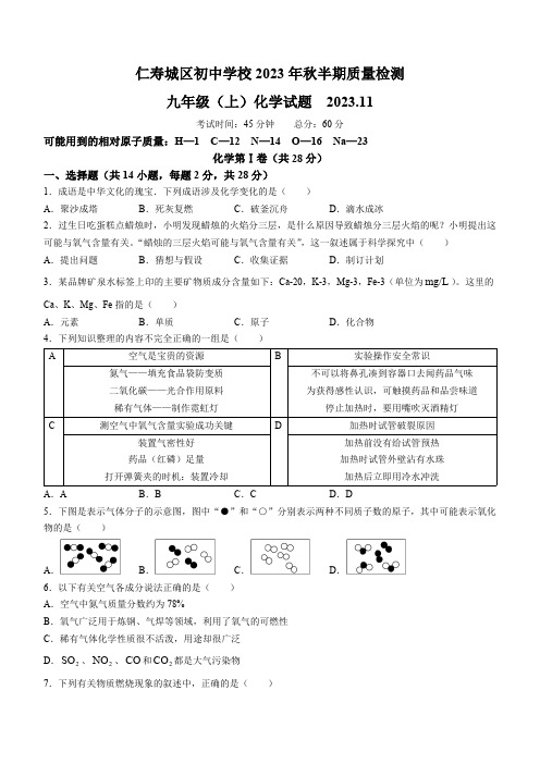 四川省眉山市仁寿县城区初中学校2023-2024学年九年级上学期期中化学试题(含答案)