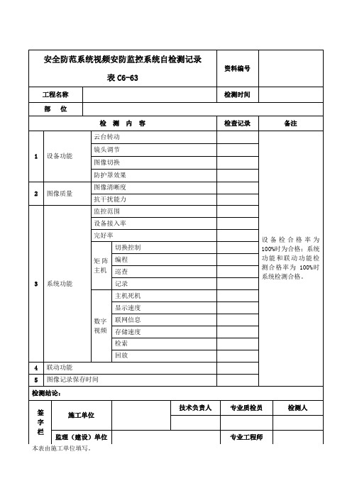 安全防范系统视频安防监控系统自检测记录 表C6-63