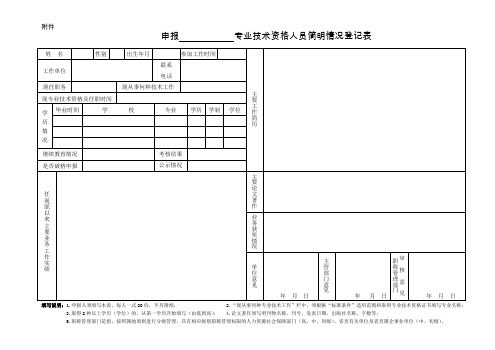 申报            专业技术资格人员简明情况登记表