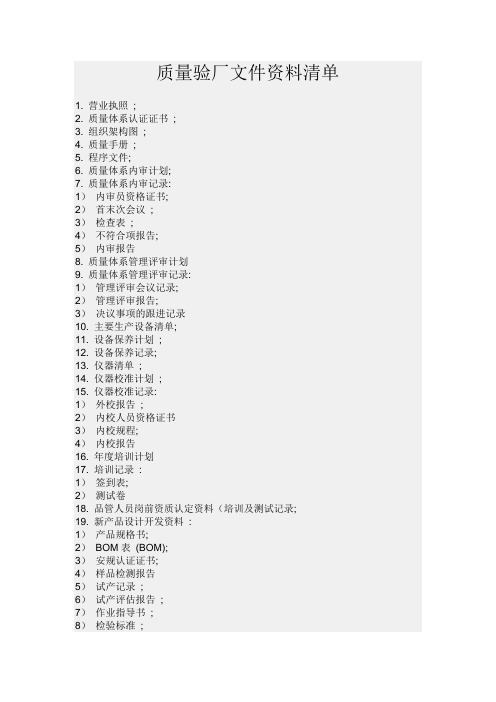 质量验厂常用文件清单