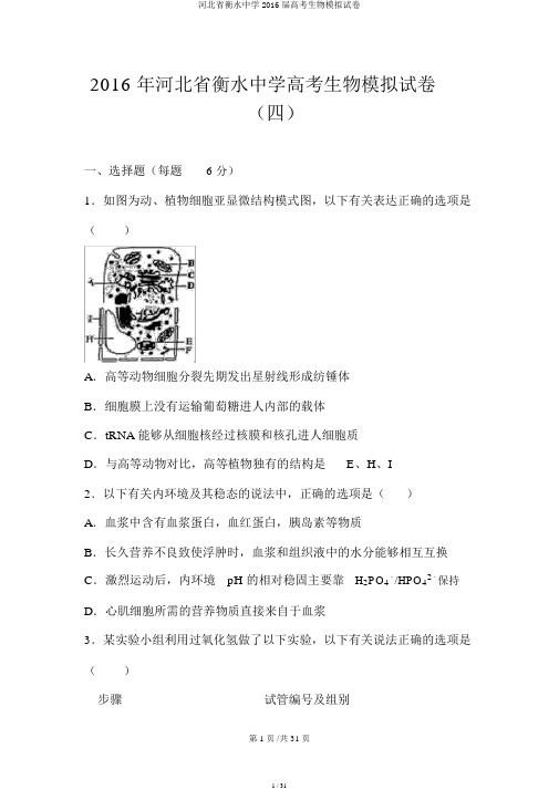 河北省衡水中学2016届高考生物模拟试卷