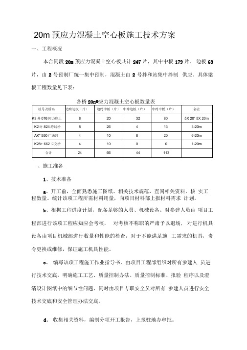 【精品】20m预应力混凝土空心板施工技术方案资料