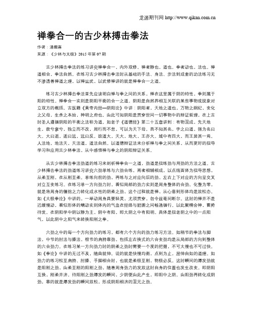 禅拳合一的古少林搏击拳法