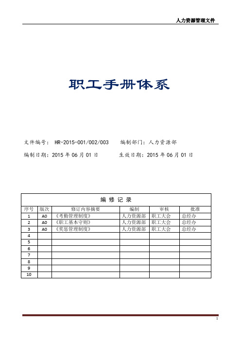 员工手册体系【考勤、守则、奖惩】2016最新版婚假产假修改