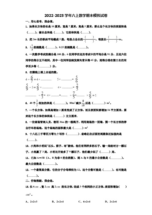 武汉市武昌区2022-2023学年六年级数学第一学期期末监测模拟试题含解析