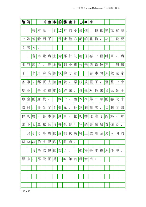 三年级作文：缩写——《鲁本的秘密》_250字