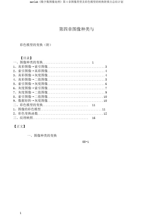 matlab《数字数图像处理》第4章图像类型及彩色模型的转换附要点总结计划