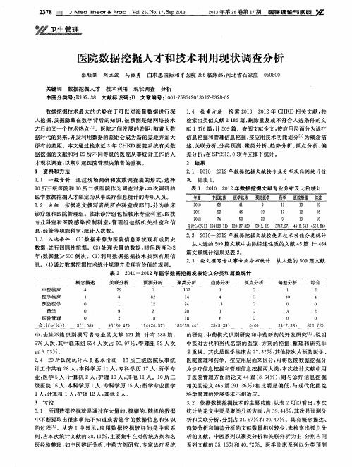 医院数据挖掘人才和技术利用现状调查分析