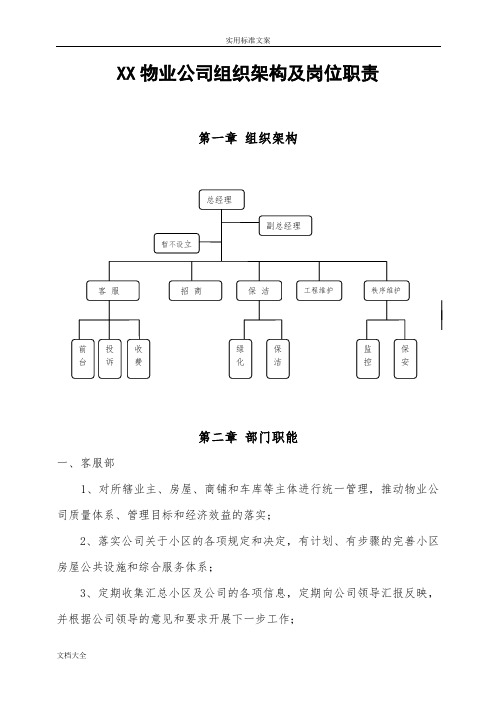 物业公司管理系统组织架构及岗位职责