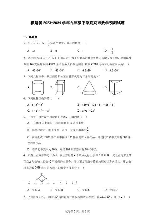 福建省2023-2024学年九年级下学期期末数学预测试题