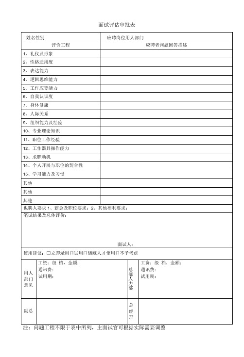 面试评估审批表、入职通知书