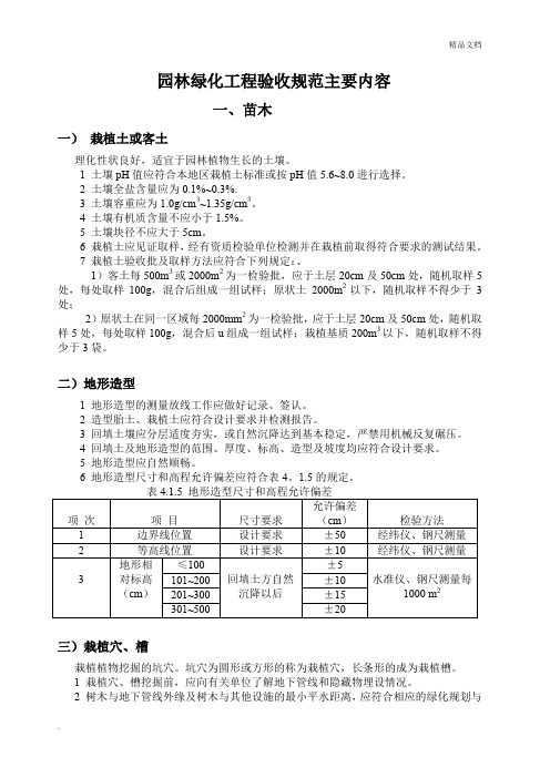 园林绿化工程验收规范主要内容