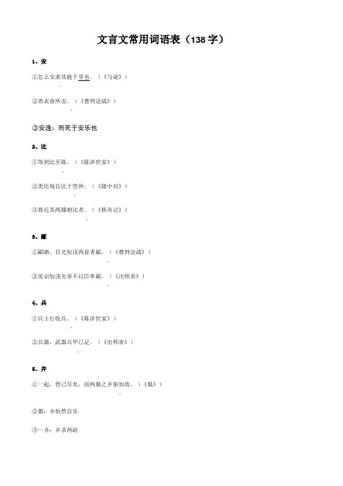 初中文言文常用词语表(138字)新颖更新