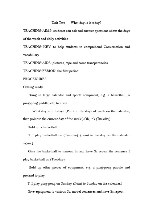 开心学英语四上《Unit 2 What day is it today》word教案(1)
