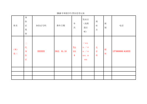 2015年火车票预定信息登记表