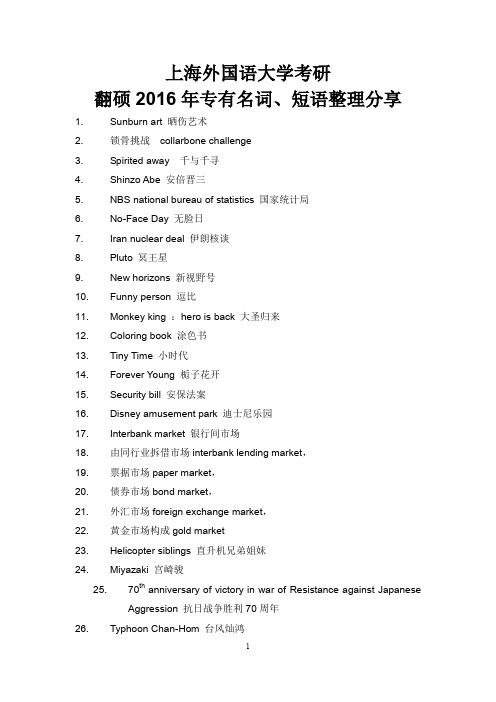 上海外国语大学考研翻硕2016年专有名词、短语整理分享