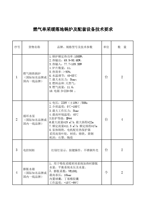 燃气单采暖落地锅炉及配套设备技术要求