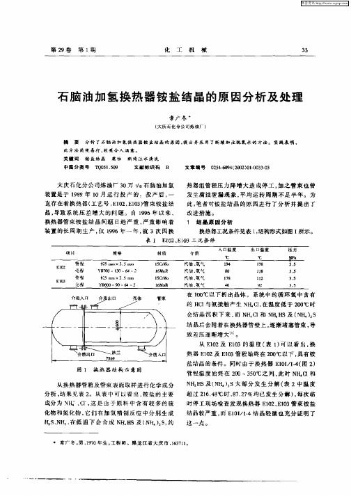 石脑油加氢换热器铵盐结晶的原因分析及处理