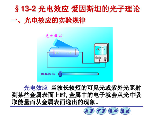 一、光电效应的实验规律 光电效应 当波长较短的可见光或紫外光照射到某些金属表面上时,金属中的电子就会从