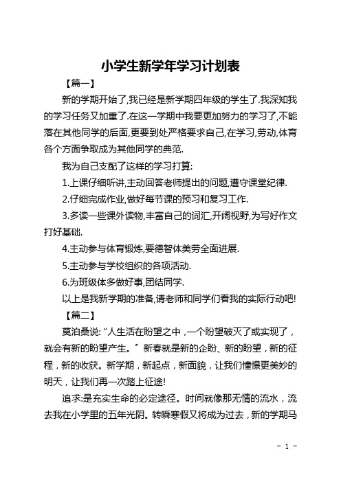 小学生新学年学习计划表