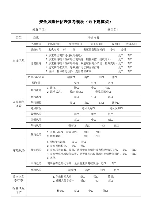 安全风险评估表参考模板(地下建筑类)