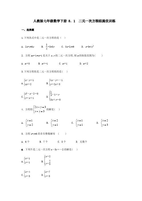 人教版七年级数学下册 8.1 二元一次方程组提优训练