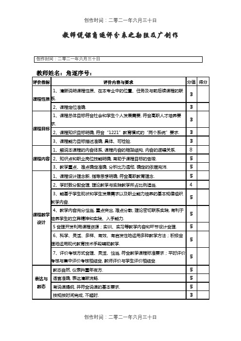 说课比赛评分表