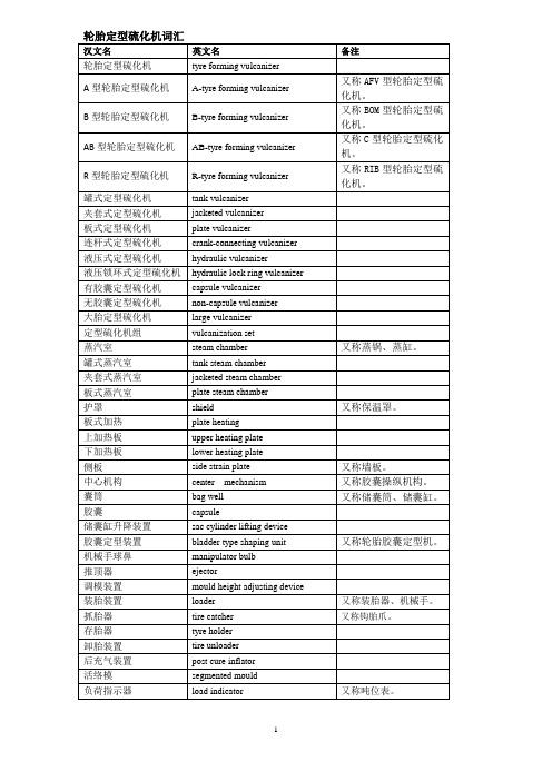 轮胎定型硫化机词汇