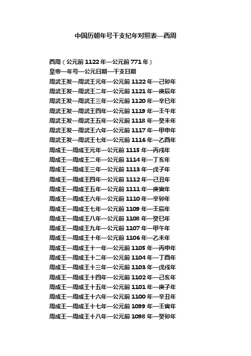 中国历朝年号干支纪年对照表—西周