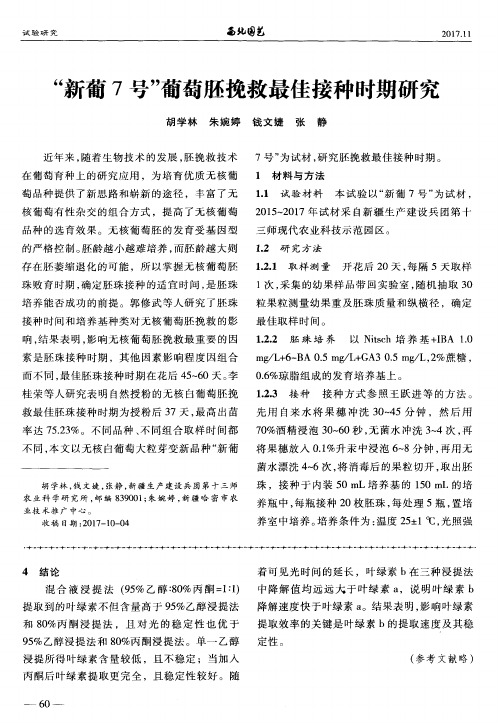 “新葡7号”葡萄胚挽救最佳接种时期研究