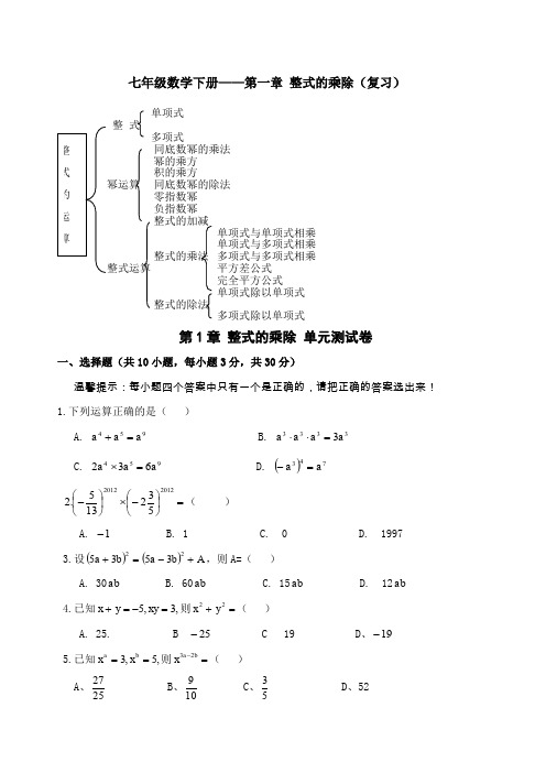 北师大七级数学下册单元测试题期末题大全带答案