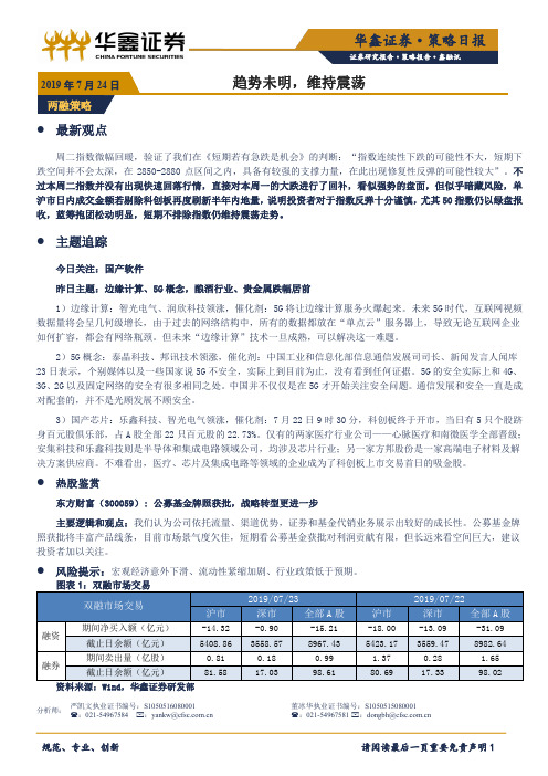 华鑫证券：趋势未明 维持震荡