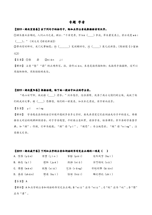 湖北省2020年中考语文三年真题分类汇编专题：字音 (教师版)