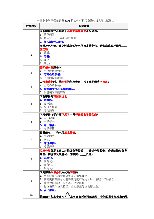 02全国中小学环保知识暨POPs持久性有机污染物知识大赛(试题二)