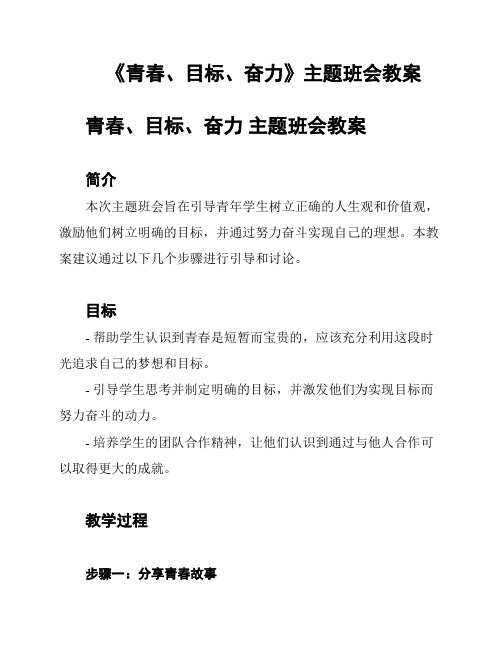 《青春、目标、奋力》主题班会教案