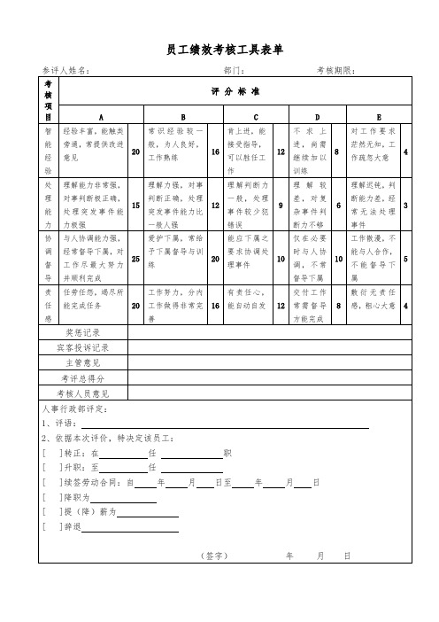 员工绩效考核工具表单